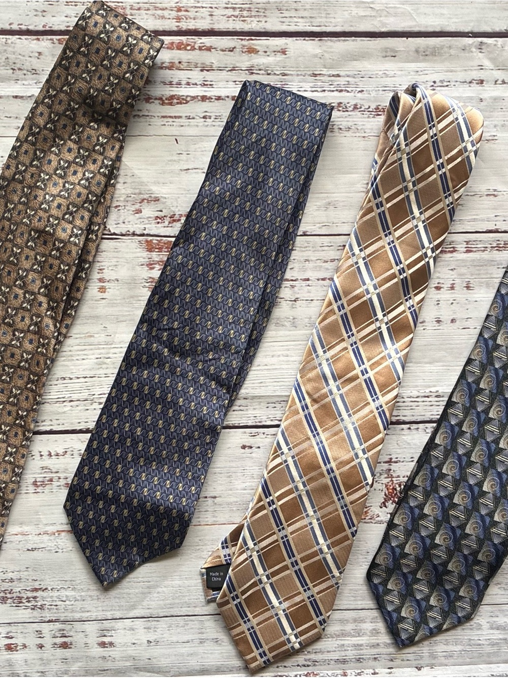 Joseph Abboud Vintage Tan and Navy Plaid Silk Ties Bundle